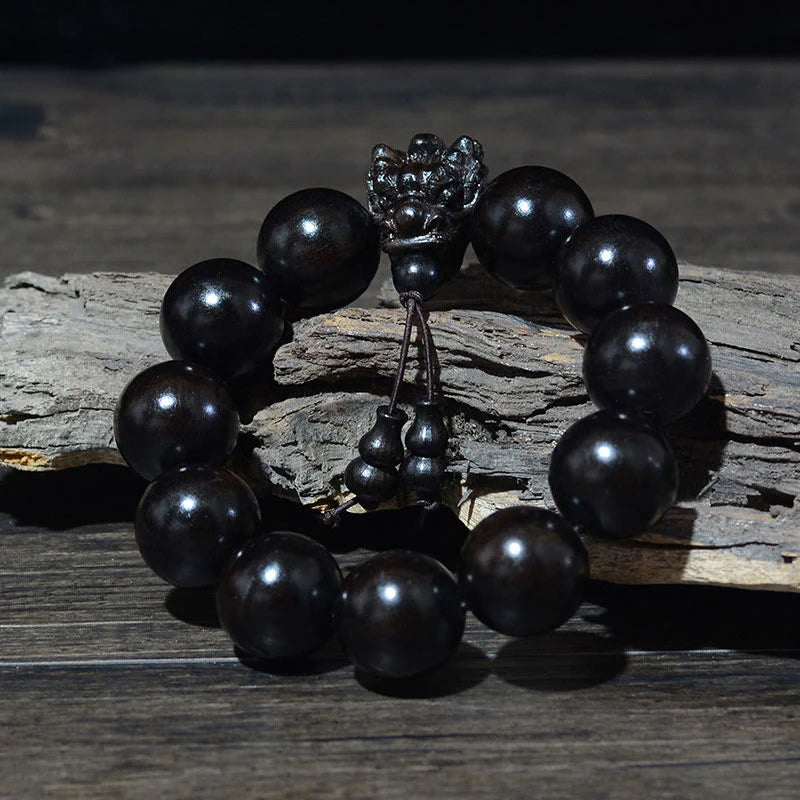 Buddha Stones Rosewood Green Sandalwood Small Leaf Red Sandalwood Dragon Carved Protection Bracelet