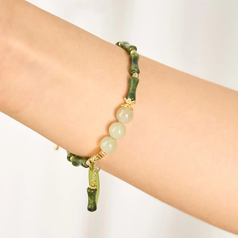 Buddha Stones Bamboo Bufferfly Peridot Hetian Jade Bead Peace Bracelet