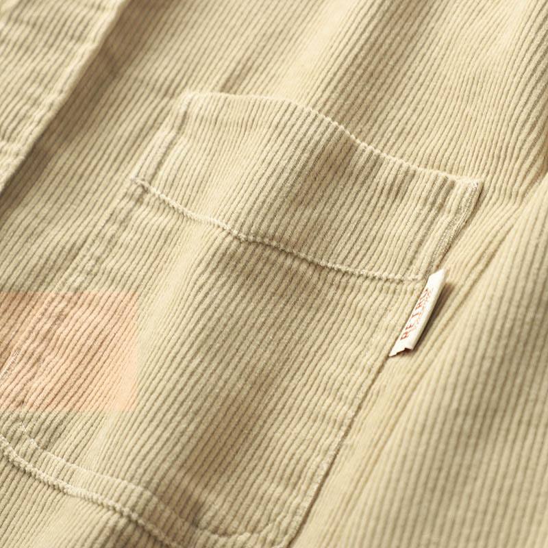 Buddha Stones Lapel Corduroy Solid Color Men's Long Sleeve Cotton Thickened Jacket With Pockets
