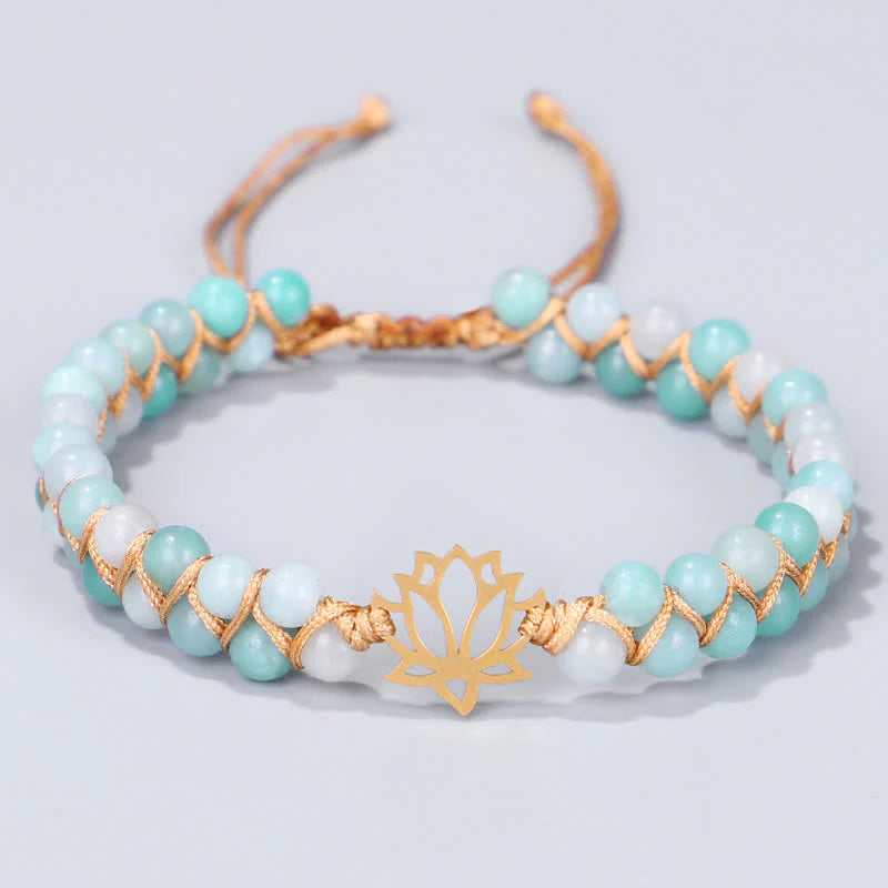 Buddha Stones Amazonite Beads Lotus Flower Balance Weave Bracelet (Extra 30% Off | USE CODE: FS30)