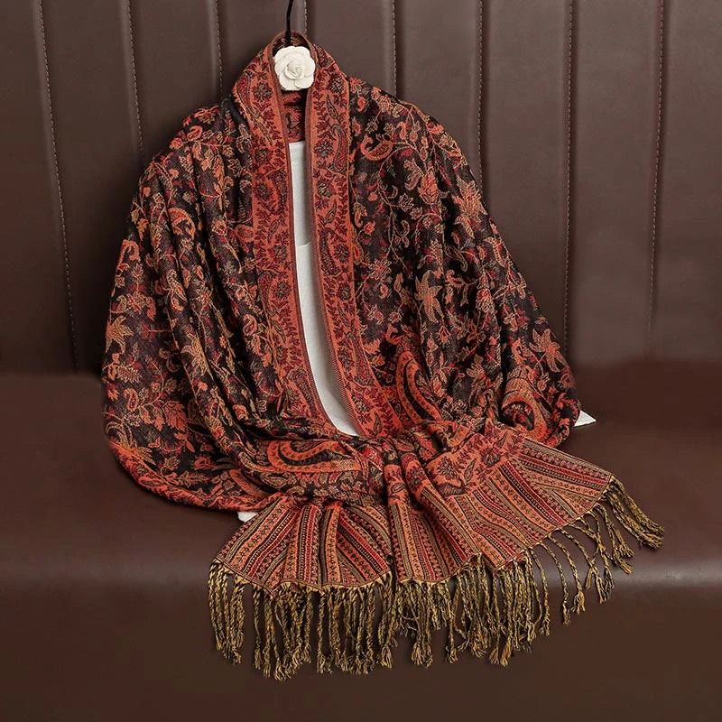 Buddha Stones Ethnic Daily Tibetan Paisley Pattern Tassel Cozy Scarf Shawl