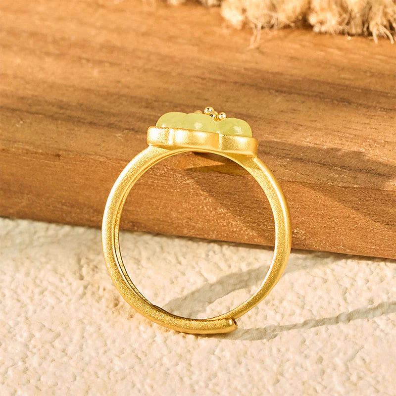 Buddha Stones Plum Blossom Hetian Jade Copper Luck Ring