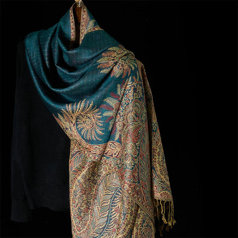 Buddha Stones Spring Long Leaves Flowers Pattern Tassel Soft Scarf Shawl