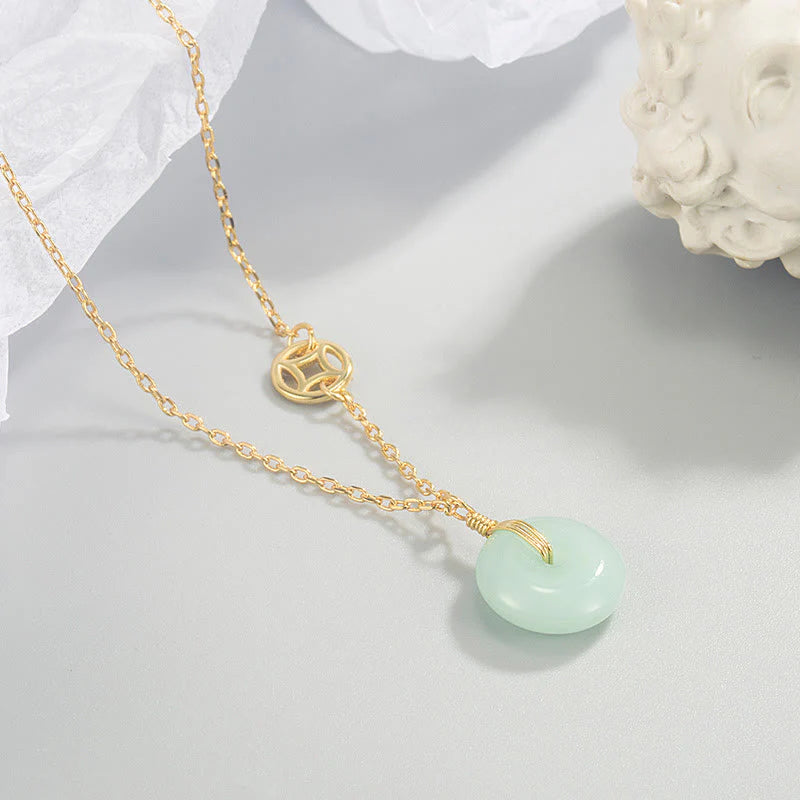 Buddha Stones Jade Fu Character Copper Coin Peace Buckle Abundance Necklace Pendant