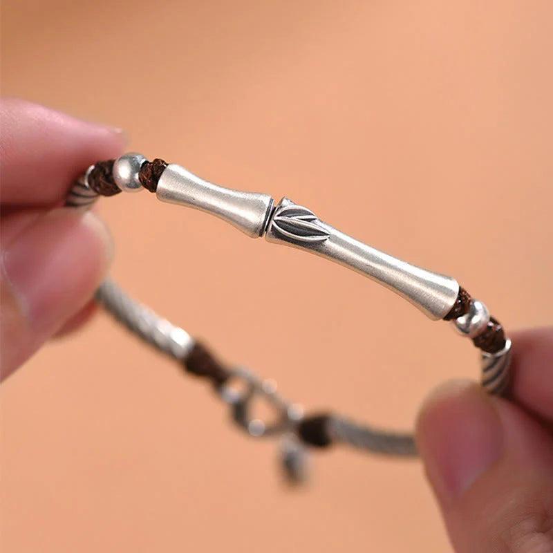 Buddha Stones 999 Sterling Silver Bamboo Pattern Cicada Luck Wealth Bracelet