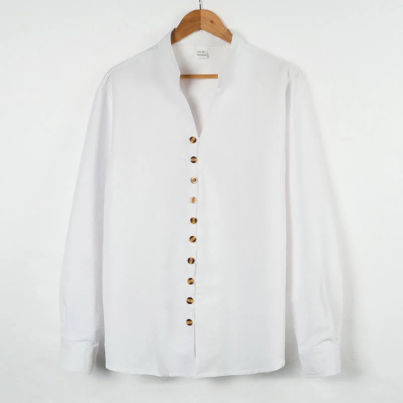 Buddha Stones Solid Color Buttons Fall Long Sleeve Men's Shirt