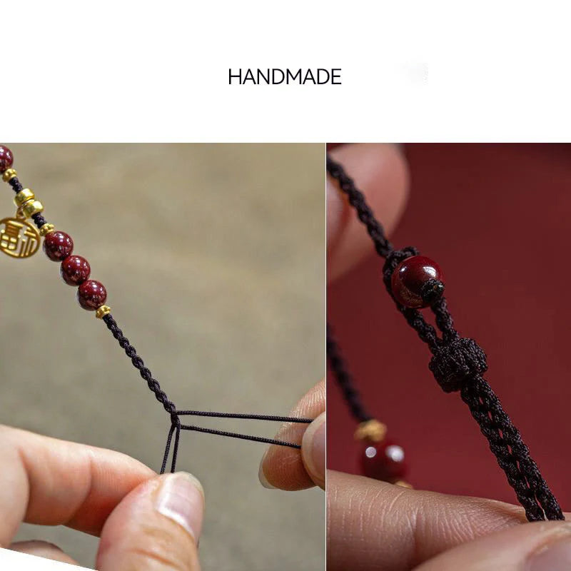 Buddha Stones Cinnabar Bead Fu Character Charm Blessing Braided String Bracelet (Extra 30% Off | USE CODE: FS30)