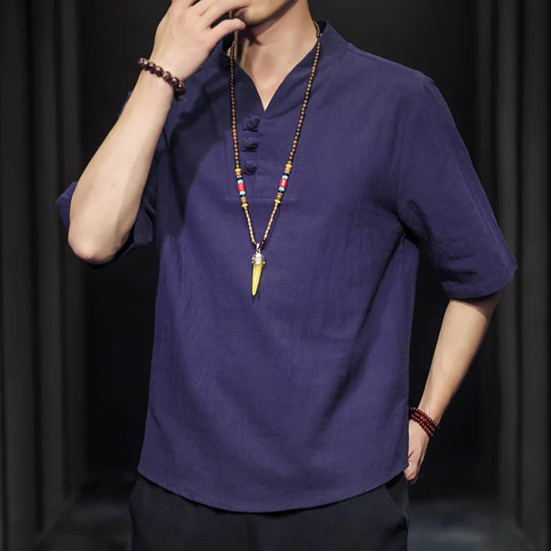 Buddha Stones Casual Summer Half Sleeve Shirt Cotton Men Clothing