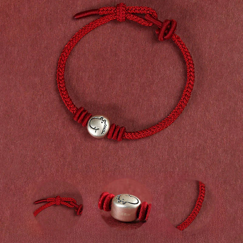 Buddha Stones Year of the Horse 999 Sterling Silver Red String Braided Connection Bracelet