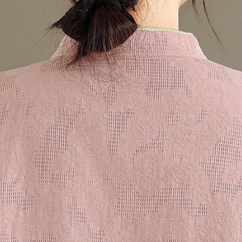 Buddha Stones Spring Traditional Floral Frog-Button Stand Collar Long Sleeve Women's Cotton Shirt