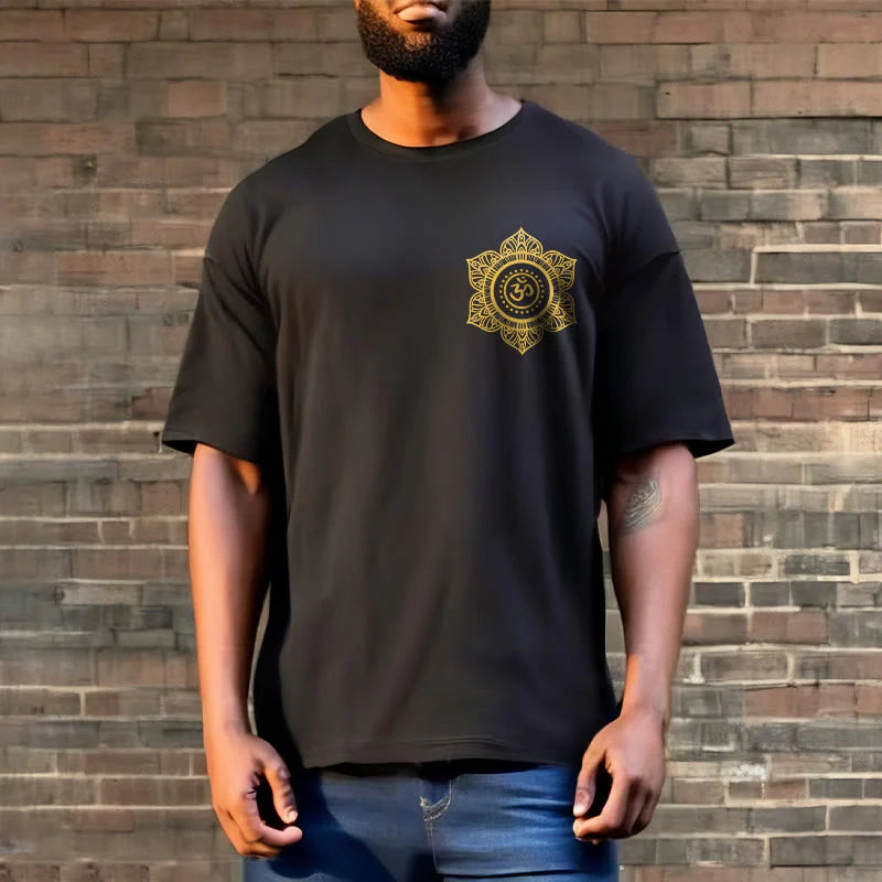 Buddha Stones Golden Mandala OM Pattern Tee T-shirt