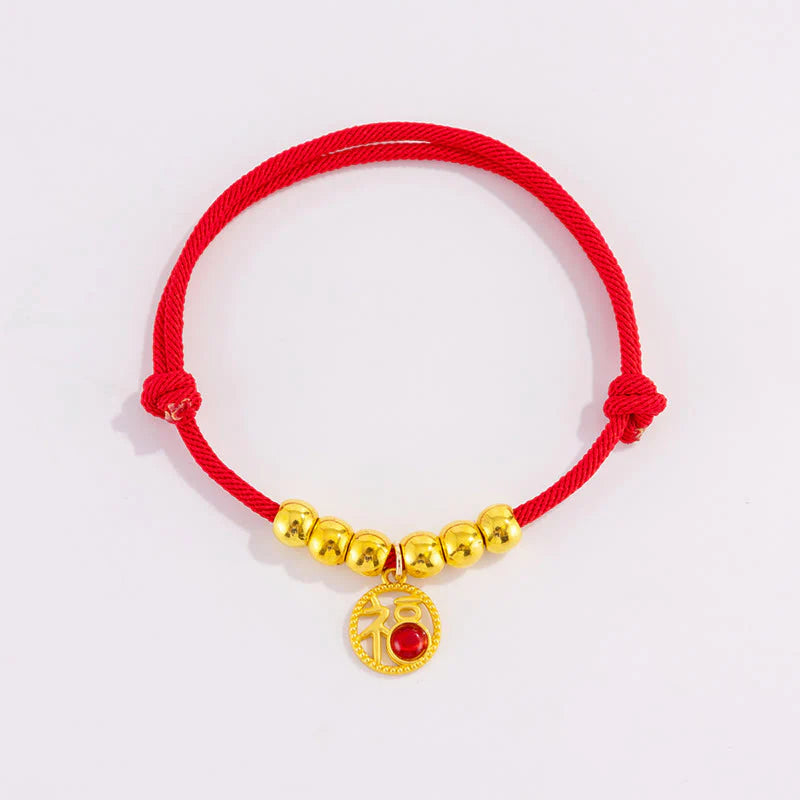 Buddha Stones Red String Bead Yuanbao Fu Character Protection Adjustable Cats Dogs Pet Collar