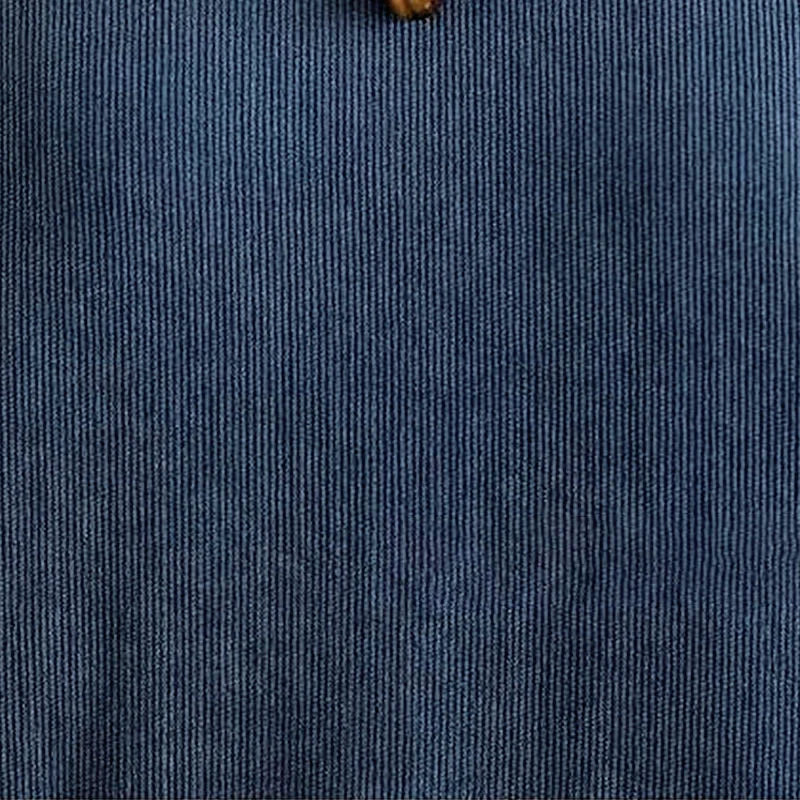 Buddha Stones Fall Plain DarkBlue Long Sleeve Corduroy Midi Dress With Pockets