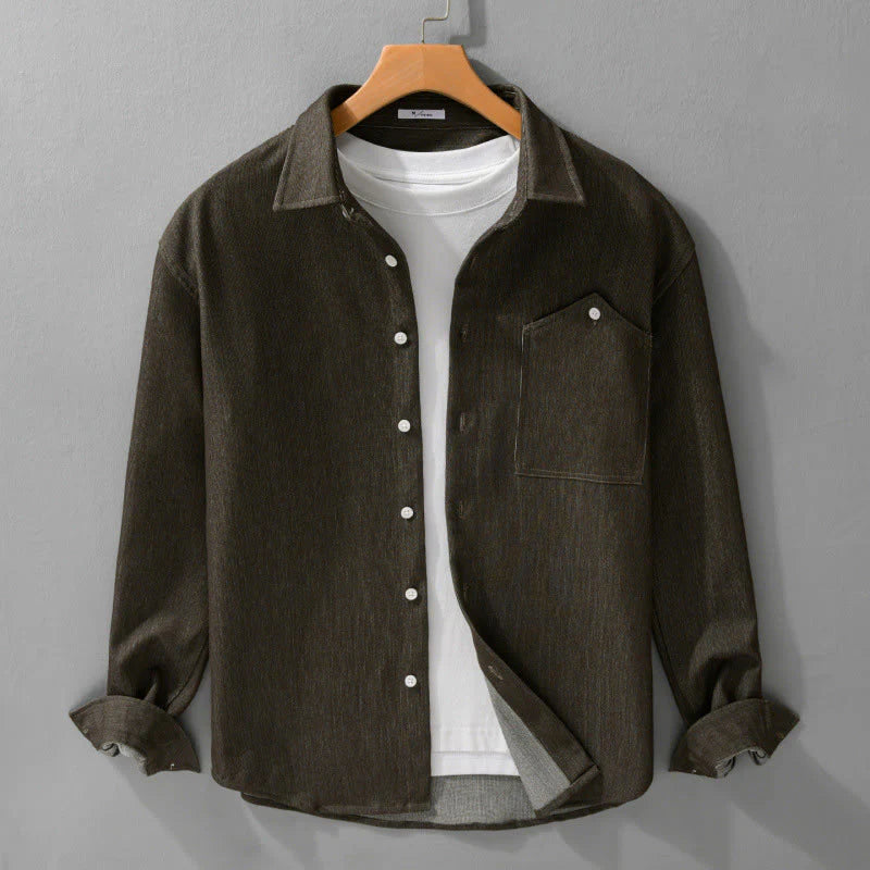Buddha Stones Fall Pure Color Buttoned Detail Lapel Men's Long Sleeve Jacket