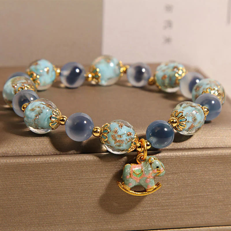 Buddha Stones Natural Candy Agate White Crystal Year Of The Horse Strength Bracelet