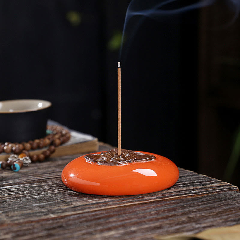 Buddha Stones Persimmon Ceramic Meditation Healing Incense Burner Incense Holders