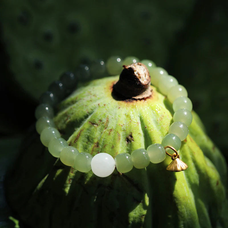 Buddha Stones Jade Lotus Abundance Adjustable Bracelet