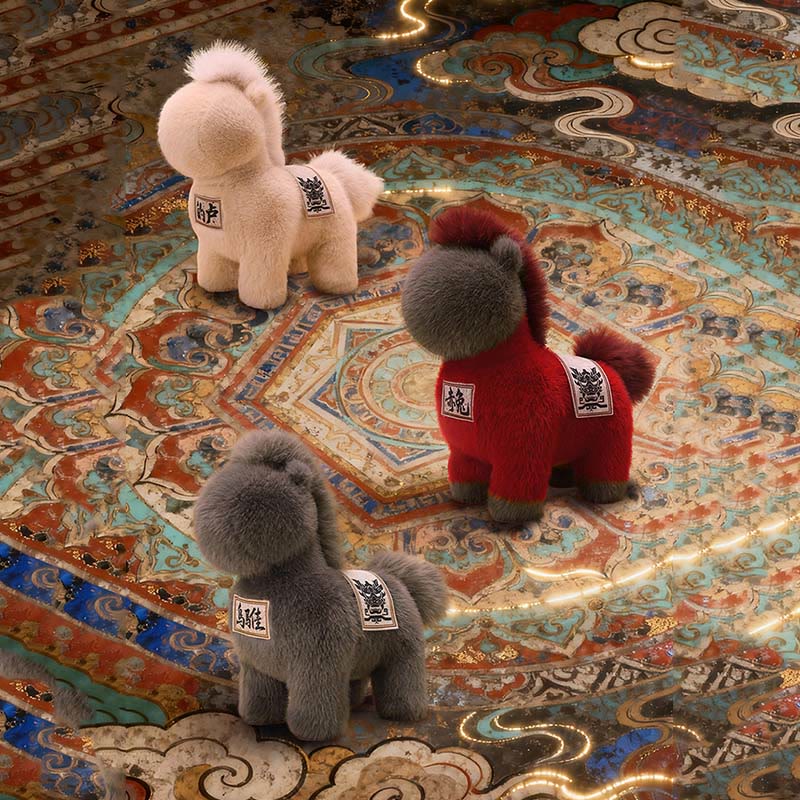 Buddha Stones Year Of The Horse Embroidered Saddle Pad Plush Doll Home Decoration