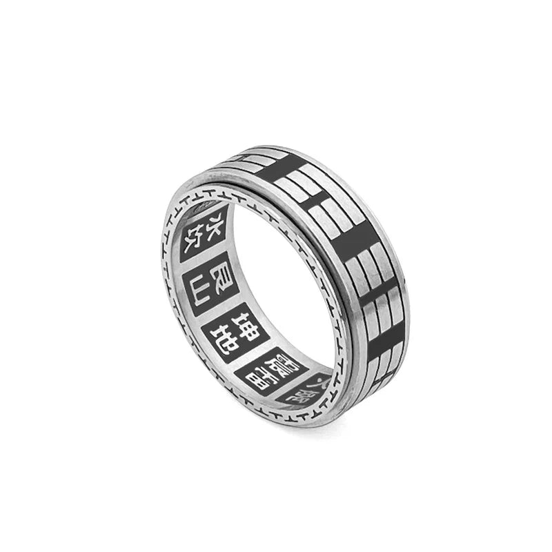 Buddha Stones Bagua Yin Yang Titanium Steel Balance Rotatable Ring