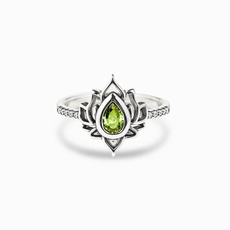 Buddha Stones 925 Sterling Silver Lotus Zircon Blessing Protection Ring