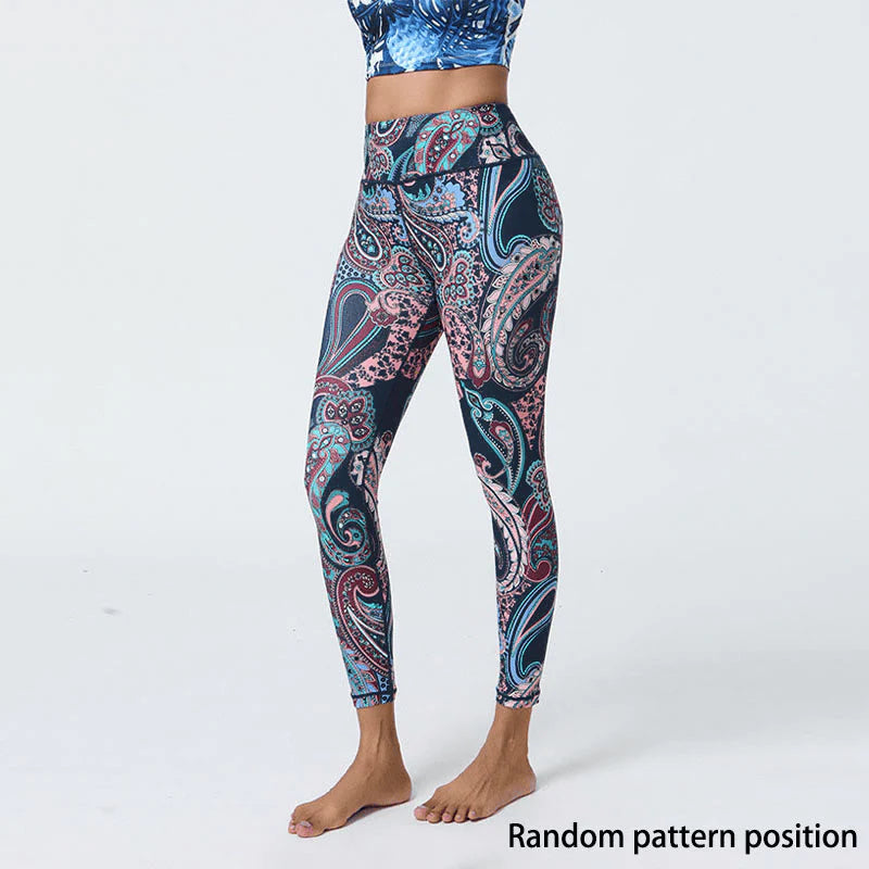 Buddha Stones Flowers Feathers Sun Moon Print Sports Fitness Yoga High Waist Leggings Women's Pants