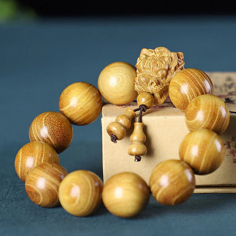 Buddha Stones Rosewood Green Sandalwood Small Leaf Red Sandalwood Dragon Carved Protection Bracelet