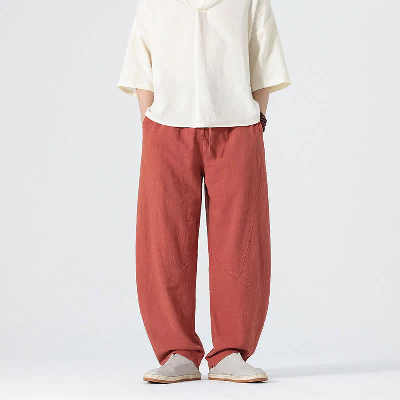 Buddha Stones Spring Pure Color Men's Cotton Drawstring Pants With Pockets