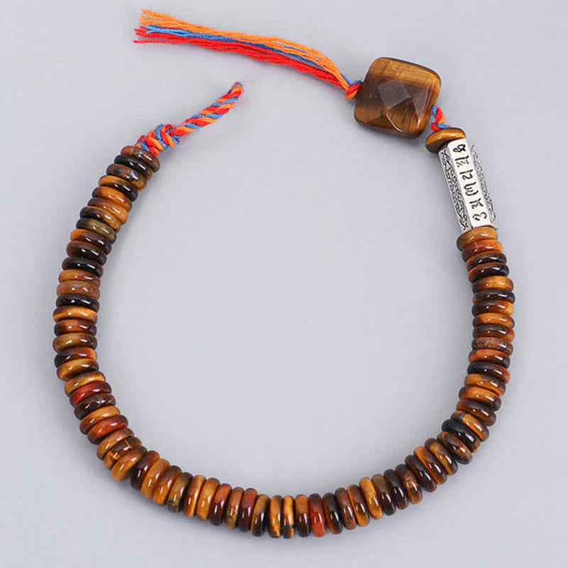 Buddha Stones Tibetan Tiger Eye Om Mani Padme Hum Protection Power Bracelet