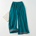 Buddha Stones Plain Bohemian Stripes Women's Wide Leg Pants With Pockets