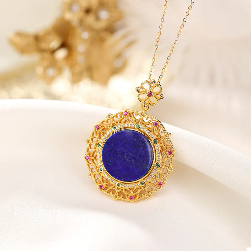 Buddha Stones 925 Sterling Silver Plated Gold Lazurite Positive Necklace Pendant