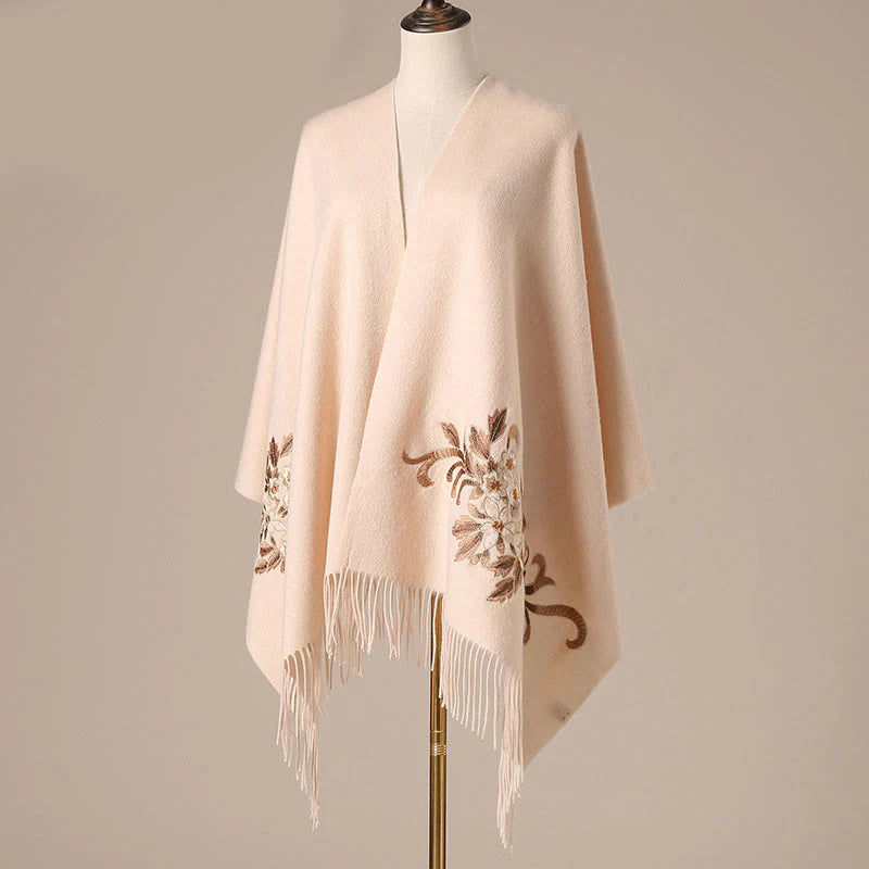 Buddha Stones Wool Shawl Begonia Embroidery Tassel Winter Cozy Travel Scarf Wrap (Extra 30% Off | USE CODE: FS30)
