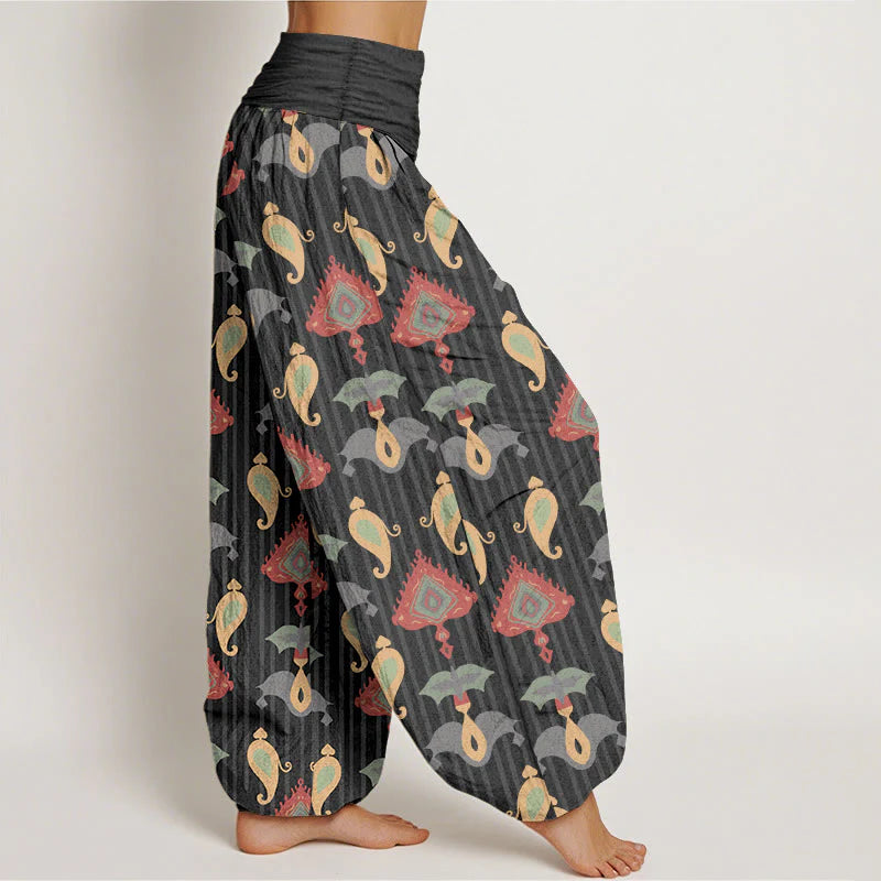 Buddha Stones Pure Cotton Triangle Flame Geometric Shapes Feather Women's Elastic Waist Harem Pants