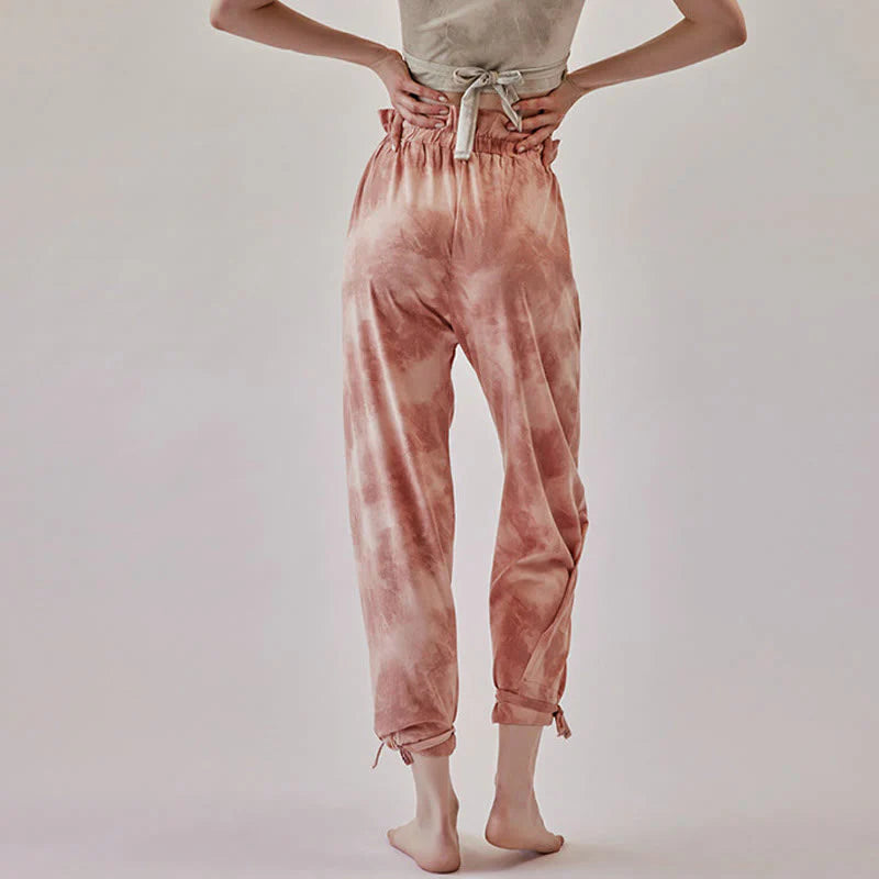 Buddha Stones Casual Trouser Leg Ties Ink Printing Women's Spandex Pants