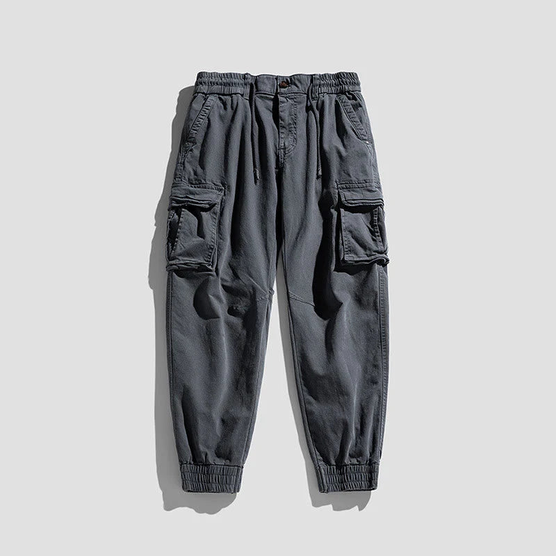 Buddha Stones Summer Cotton Elastic Cuffs Tapered Men's Pants With Pockets