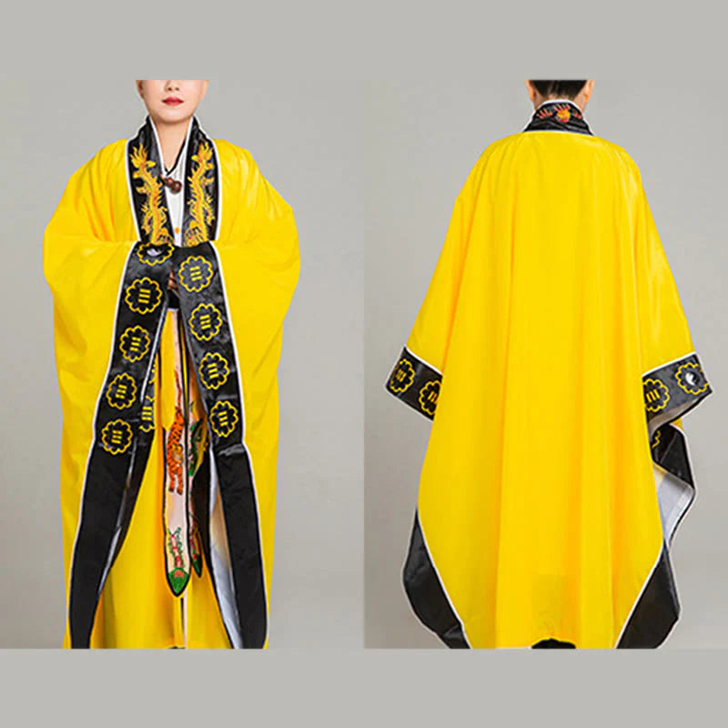 Buddha Stones Wudang Embroidery Dragon Tiger Long Wide Sleeve Unisex Taoist Robe Kimono For Qigong Ceremony
