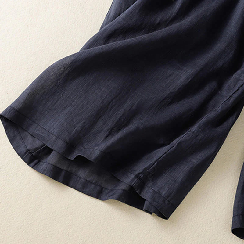 Buddha Stones Commute Embroidery Drawstring Women's Cotton Wide Leg Pants With Pockets