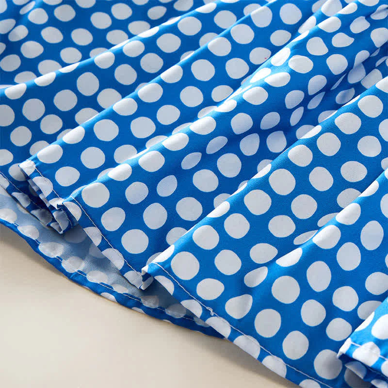 Buddha Stones Summer Elegant Polka Dot A Line Ruffle Hem Short Sleeve Knee Length Dress