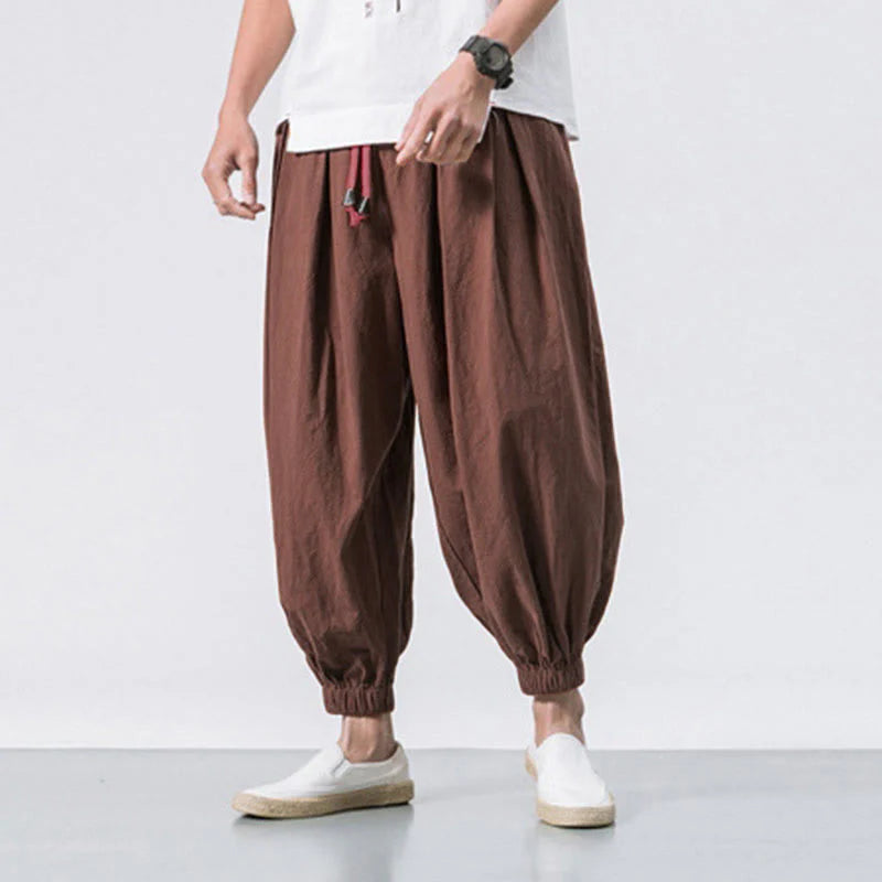 Buddha Stones Casual Sports Men's Solid Color Cotton Drawstring Pants With Pockets