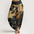 Buddha Stones Cotton Casual Lotus Petal Pattern Women's Elastic Waist Harem Pants