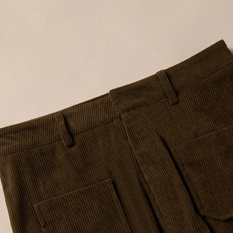 Buddha Stones Plain Corduroy Polyester Women's Buttons Wide Leg Pants With Pockets