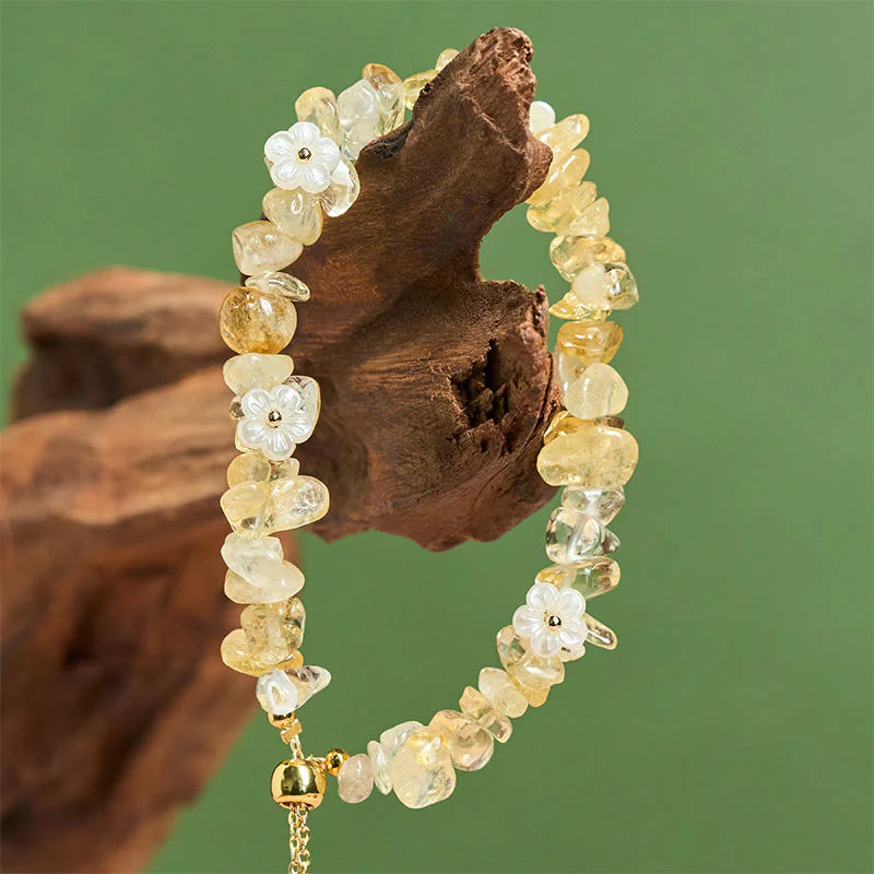 Buddha Stones Irregular Crystal Flower Design Amethyst White Crystal Balance Bracelet