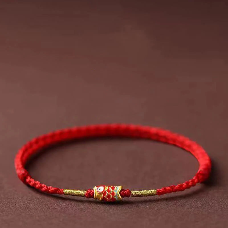 Buddha Stones Koi Fish Handmade Braided Red String Bracelet