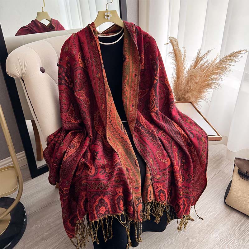 Buddha Stones Spring Floral Paisley Pattern Scarf Shawl With Tassels