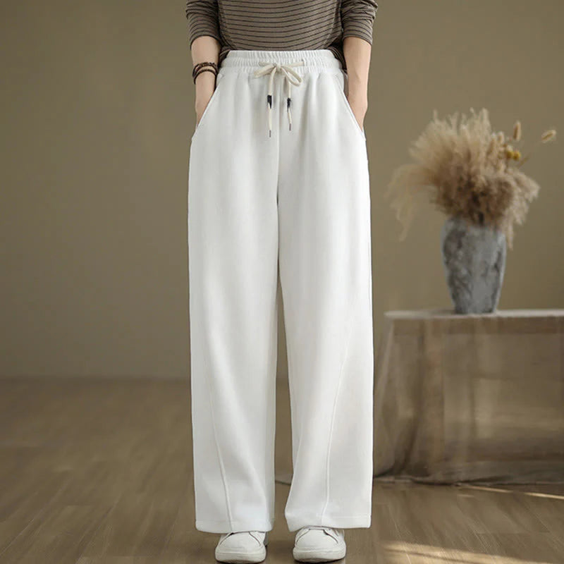 Buddha Stones Solid Color Drawstring Women's Wide Leg Pants With Pockets