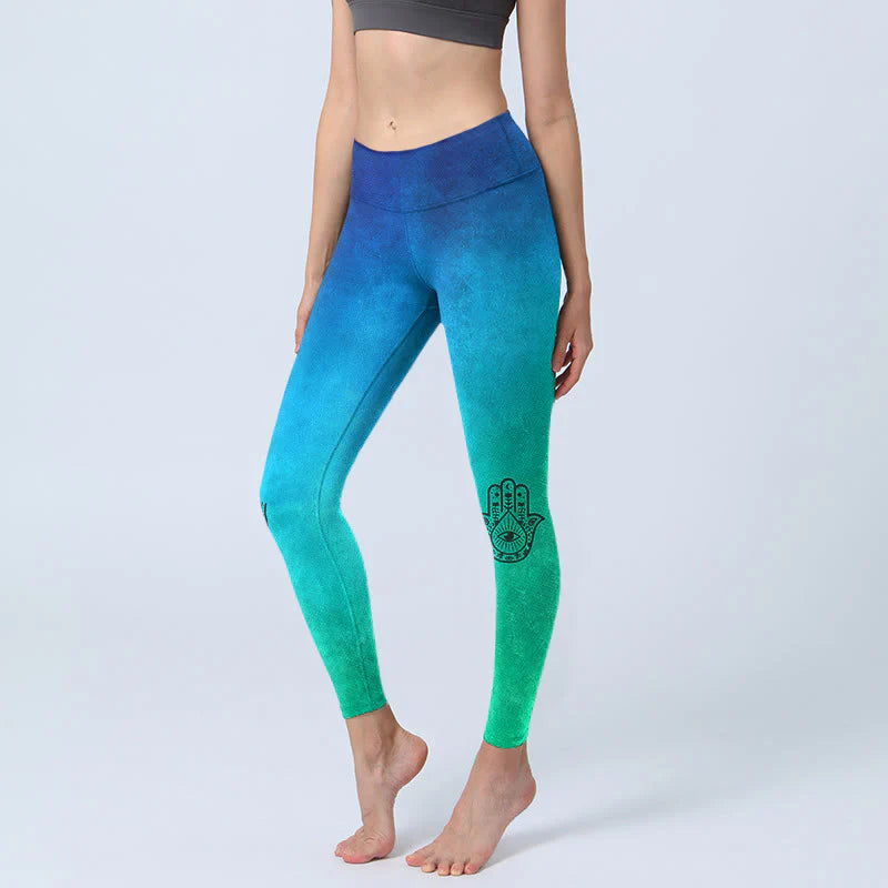 Buddha Stones Hamsa Hand Pattern Print Gym Leggings Women's Yoga Pants