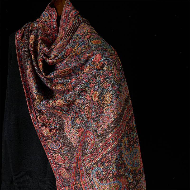 Buddha Stones Spring Brown Cashew Flower Leaves Pattern Tassel Soft Scarf Shawl