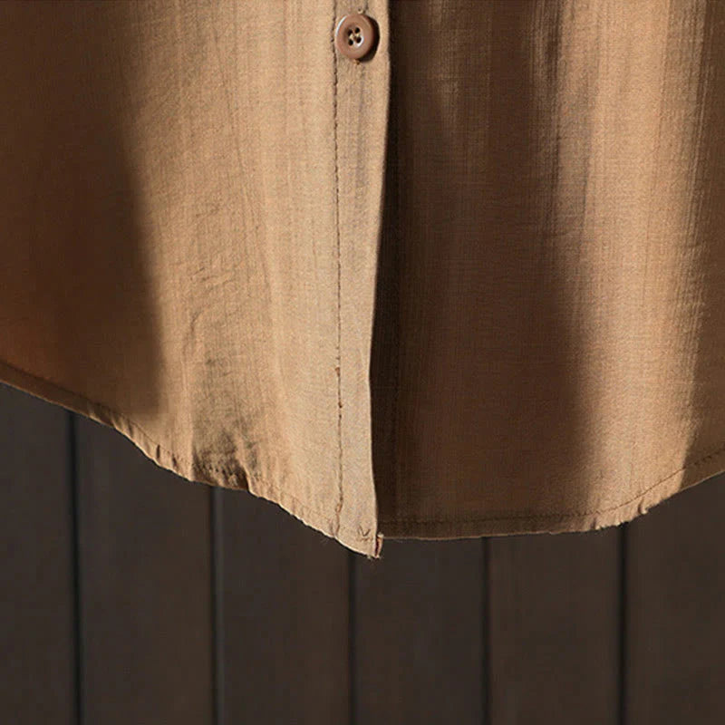 Buddha Stones Plain Buttons Women's Cotton Coat With Pockets