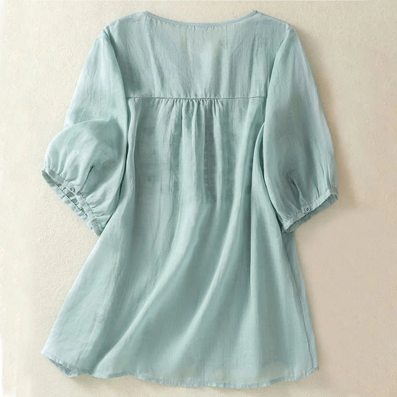 Buddha Stones Embroidered Lace Casual Women's Cotton Linen Half Sleeve T-shirt