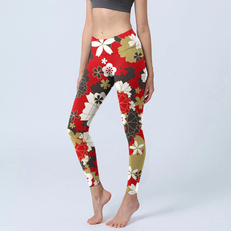 Buddha Stones Cherry Blossom Petals Pattern Print Gym Leggings Women's Yoga Pants
