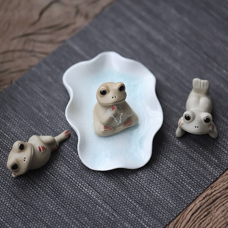 Buddha Stones Meditating Ceramic Small Frog Statue Decoration